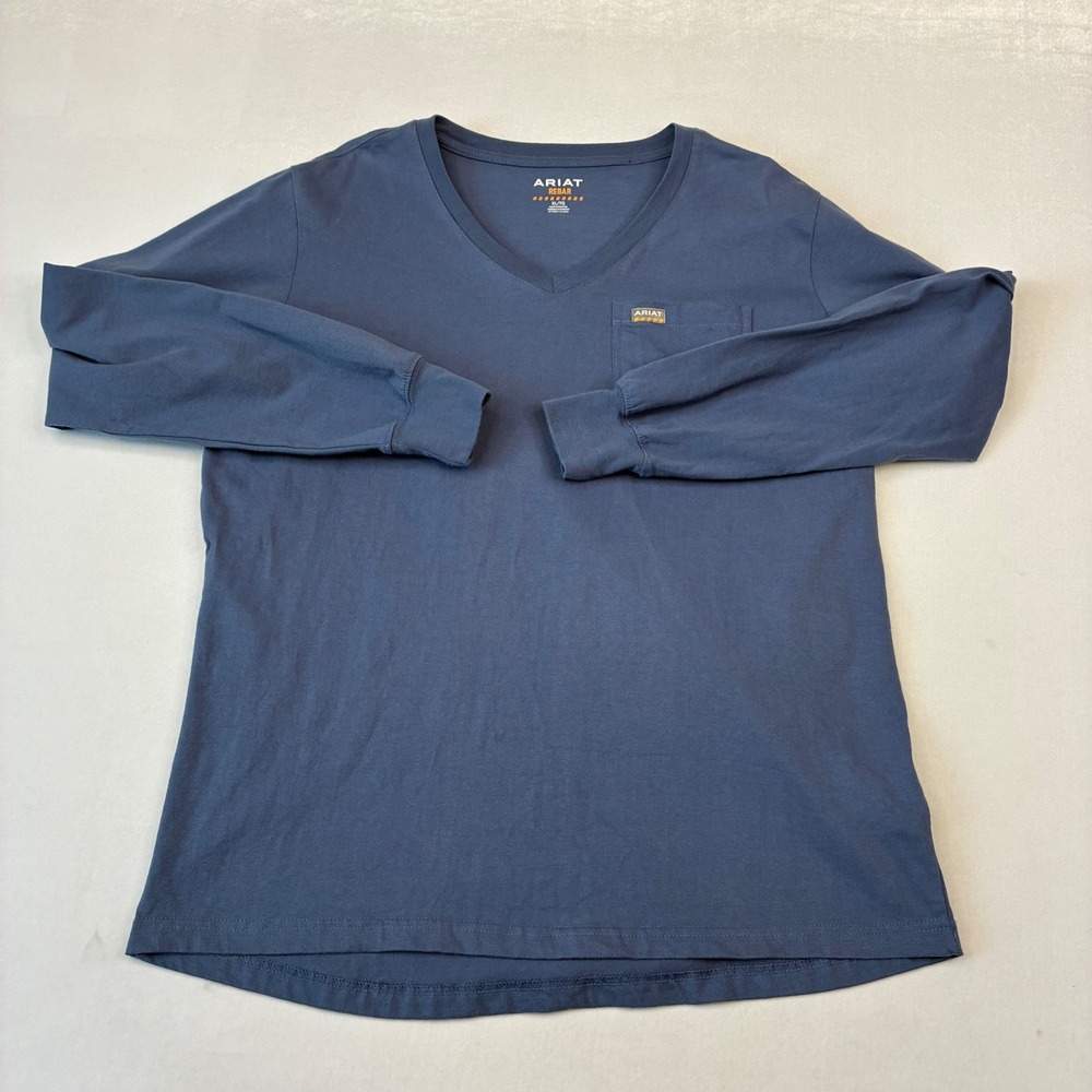 Ariat‎ Rebar Work T-Shirt Mens XL Blue Long Sleeve V-Neck Cotton Strong Graphic - Picture 2 of 9